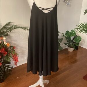 Chic Asymmetrical Lined Black Dress with Spaghetti Straps (Size: XXL)